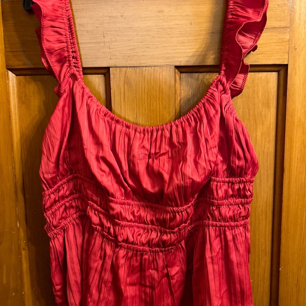 Red Anthropologie Blouse—Ruched, Smocked, Sleeveless with Ruffled Straps… - Picture 9 of 9
